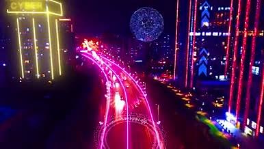原创赛博朋克城市夜景车流4K特效AE模板视频的预览图